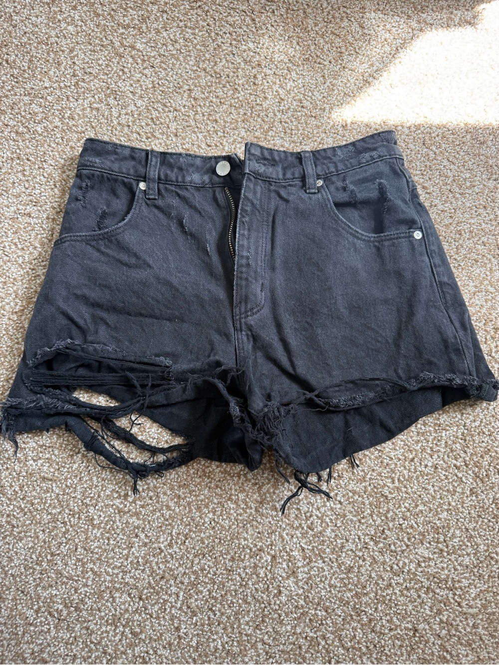 ROLLA'S Black Distressed High-Rise Denim Shorts